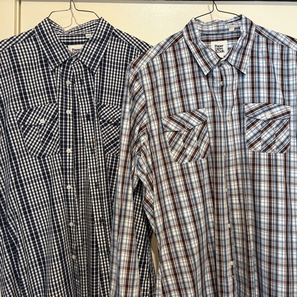 Paper Denim & Cloth Men's Plaid Shirts - Navy and Brown LOT of 2! Size XL - Picture 1 of 3